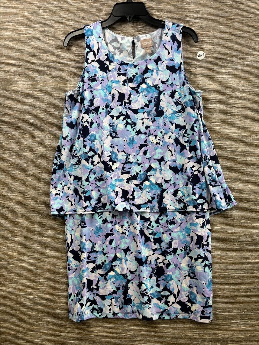 Chico's Dress Layer Sleeveless Stretch Size 1 US 8 Blue Purple Summer Casual